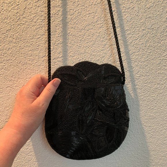 Vintage beaded evening bag black 8" X 7 1/2" - Picture 3 of 6